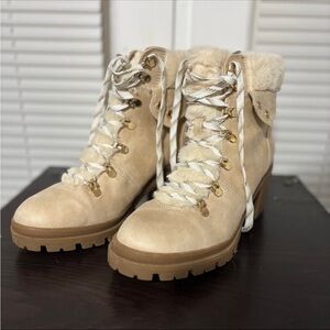 Lace-Up Heeled Suede & Feux Fur Boots